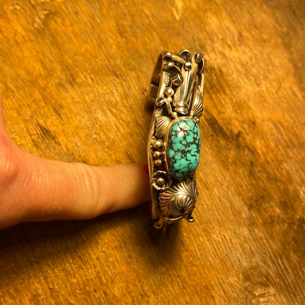 NAVAJO CUFF BRACELET by Tom Willeto, signed, sterling silver and turquoise